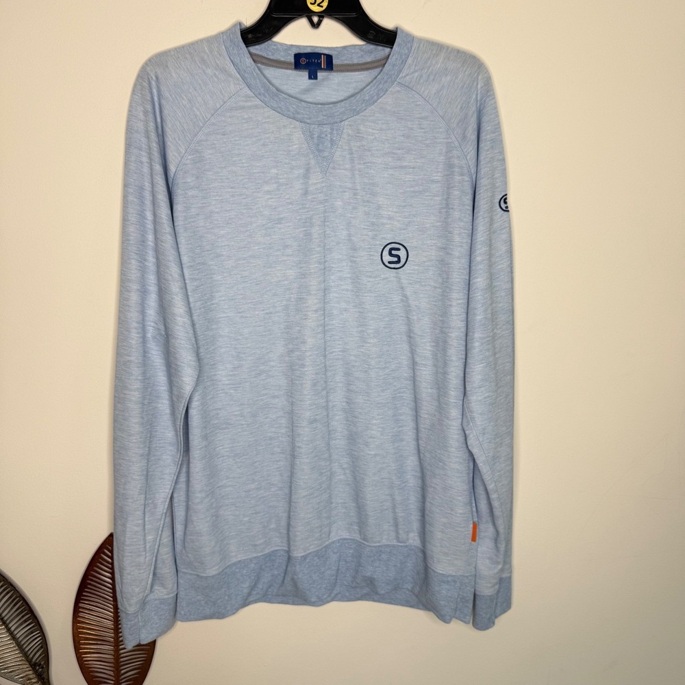 Stitch Golf Mens Crewneck Pullover Sweatshirt Light Blue Heather Raglan Size L